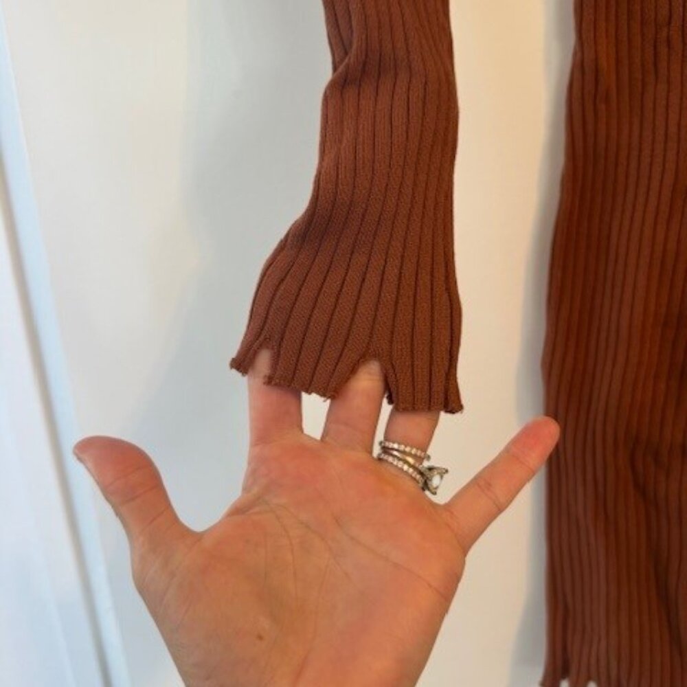Hera Collection Rust Colored Long Sleeve Ribbed Dress with Distressed Lining - Picture 5 of 6